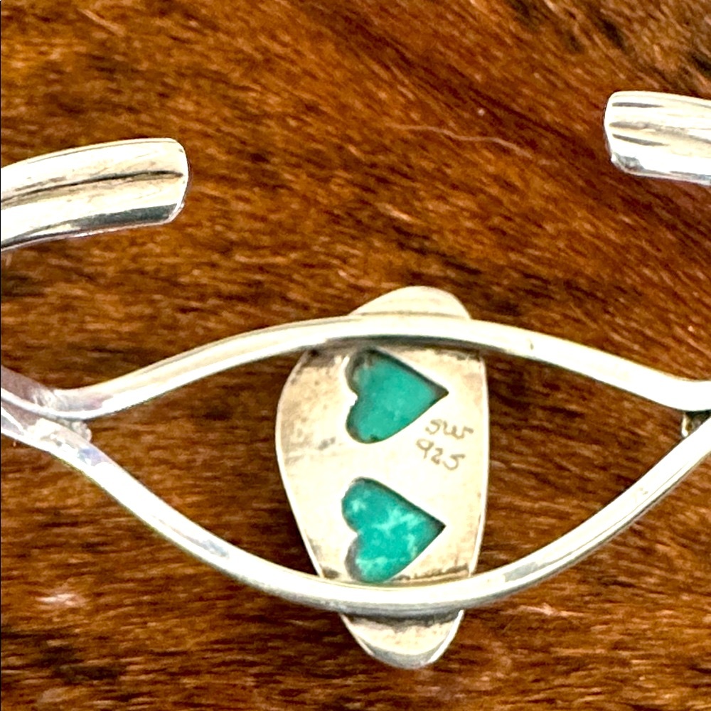 Native American Sterling Silver Turquoise Cuff Bracelet signed SW 925 - Picture 4 of 15